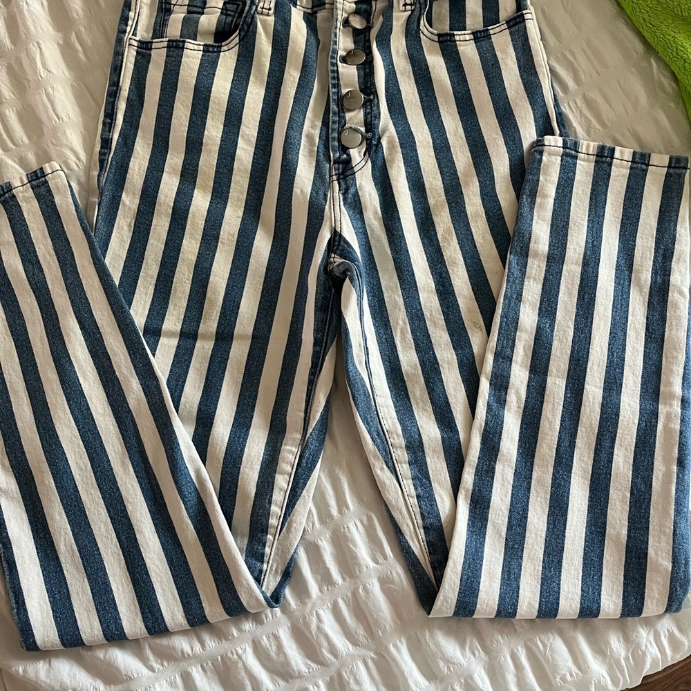 J Brand Blue and White Striped Jeans